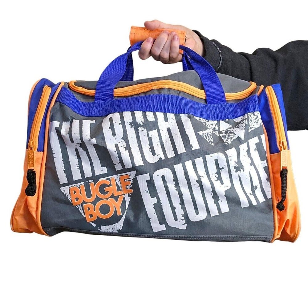 Vintage 90s Bugle Boy Duffle Gym Bag‎ Weekender Overnight Blue Orange Streetwear